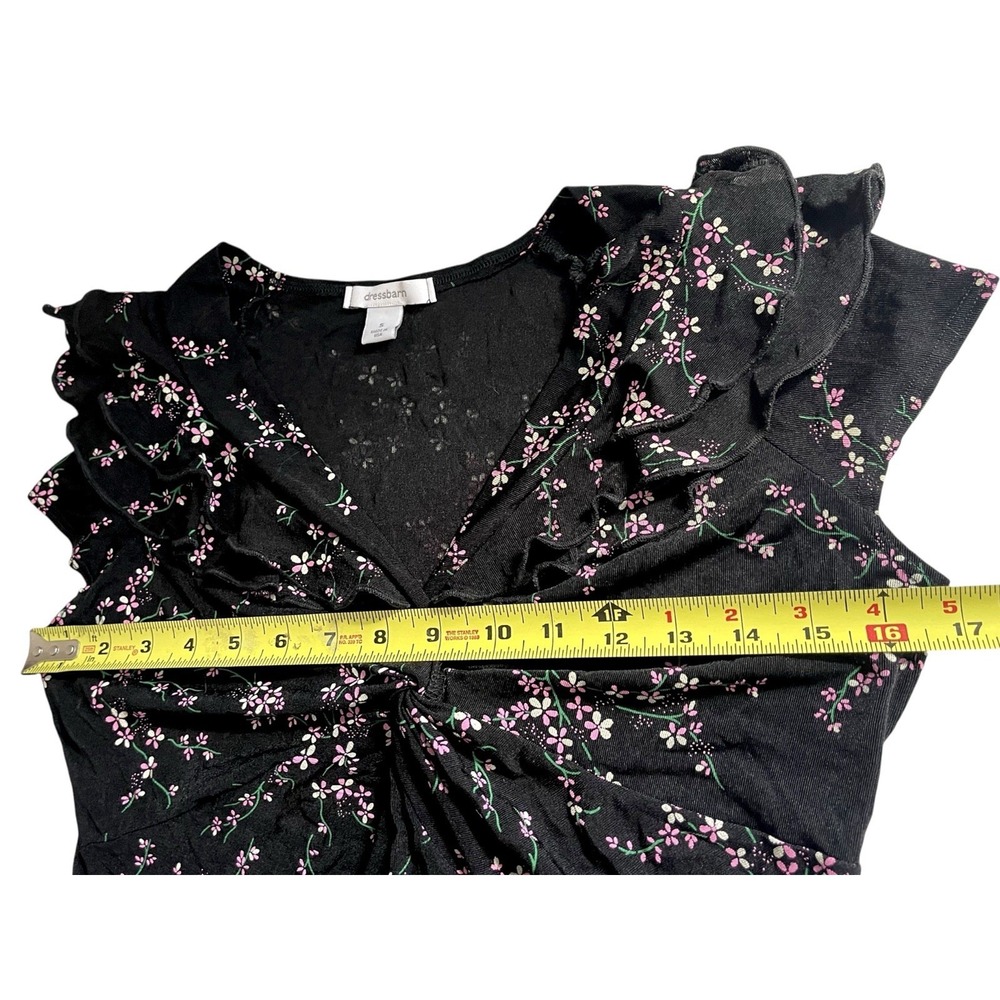 Vintage Y2K DressBarn Babydoll Black Floral Top Sz S Fairycore Dark Coquette - Picture 9 of 10